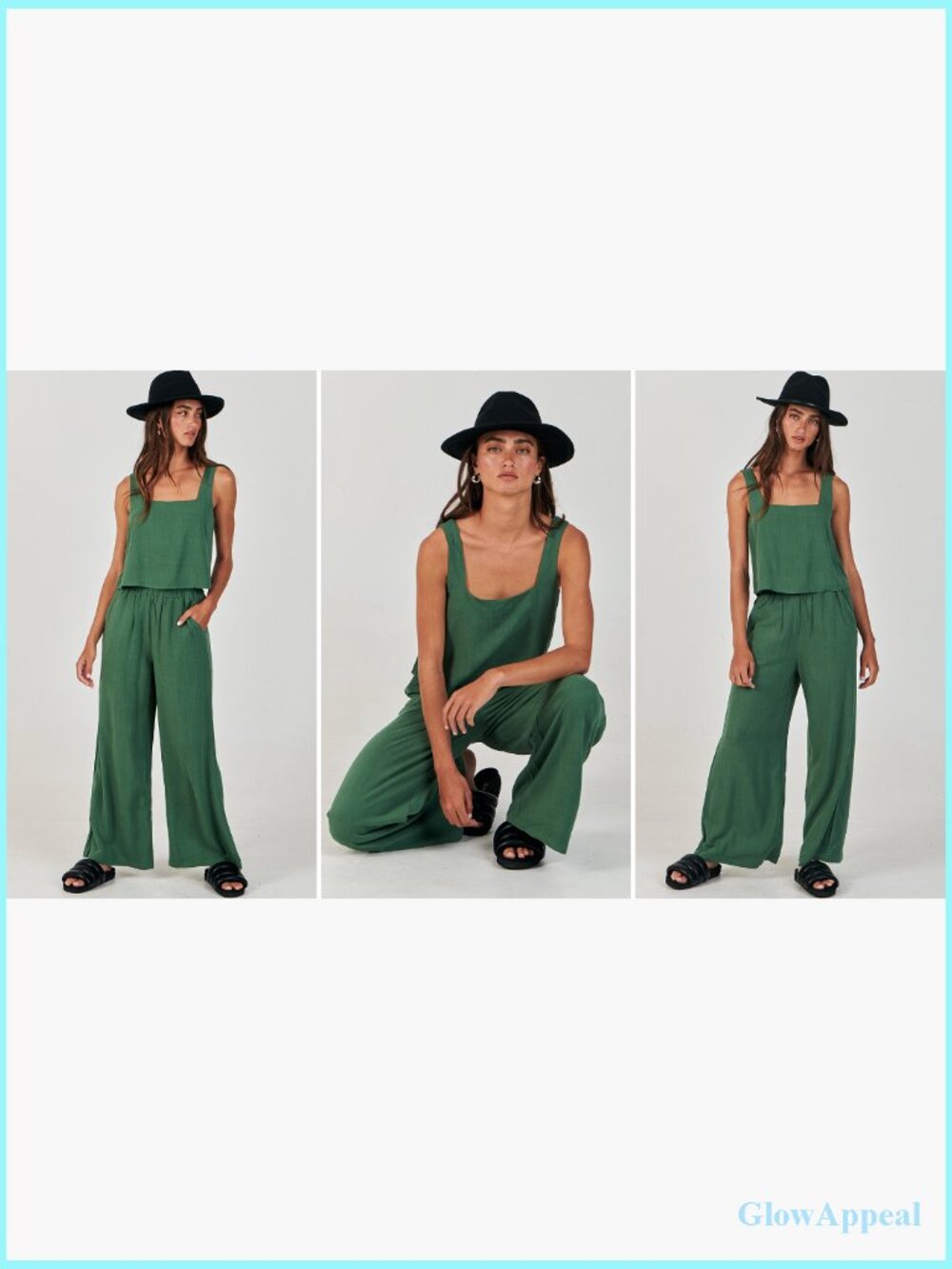 Linen 2 Piece Outfit Jumpsuit Lounge Set Square Neck Crop Top Wide Leg Pants - Picture 7 of 7